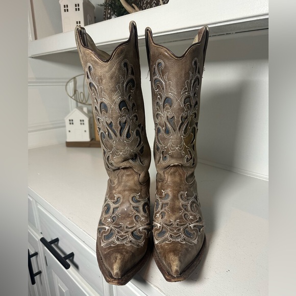 J.B. Dillon Women’s Western Cowboy Boots Size 8B Brown Leather Embroidered - Picture 2 of 10